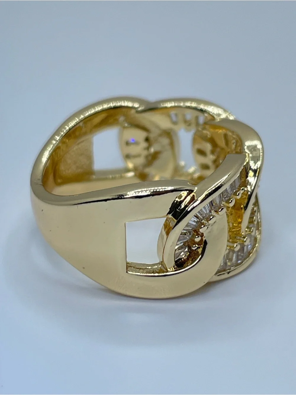 Swarovski Crystal Elements Diamond White Gold Art Deco Baguette Statement Ring
